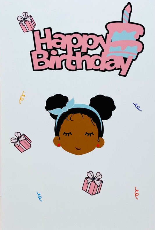 Happy Birthday Card - Little girl with afro puffs