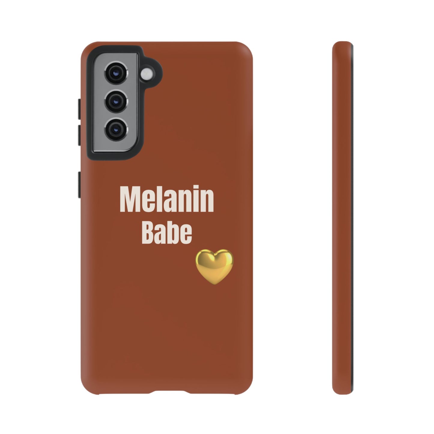 Melanin Babe Phone Case | Tough Case, Brown Background with Gold Heart
