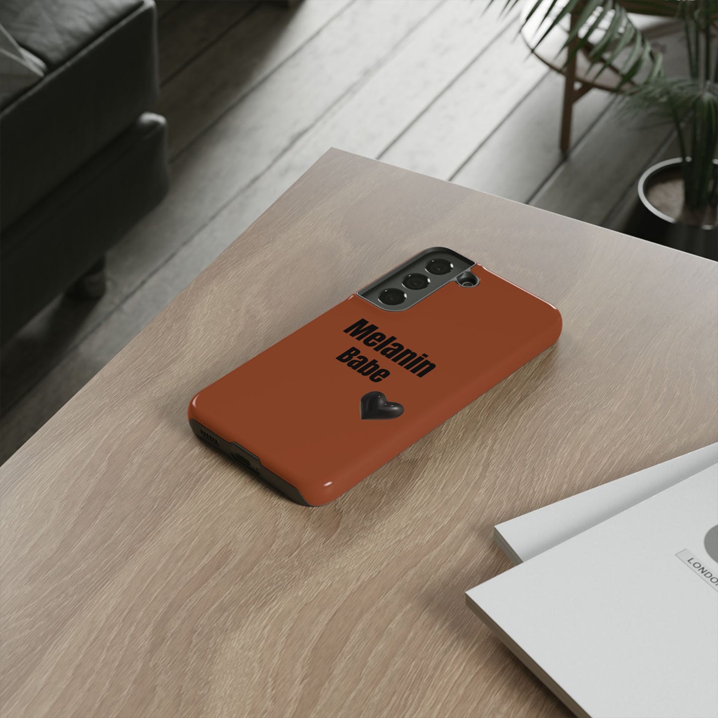 Melanin Babe Phone Case | Tough Case, Brown Background with Black Heart