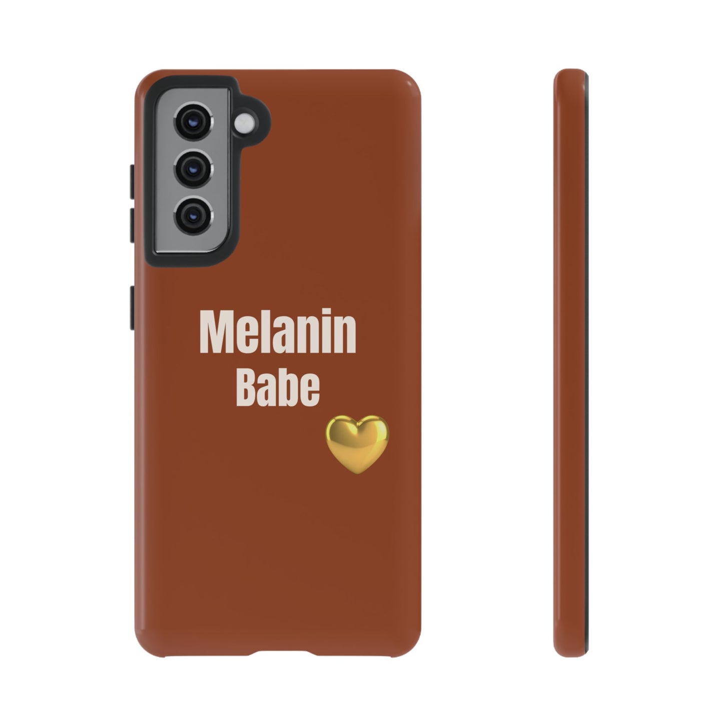Melanin Babe Phone Case | Tough Case, Brown Background with Gold Heart