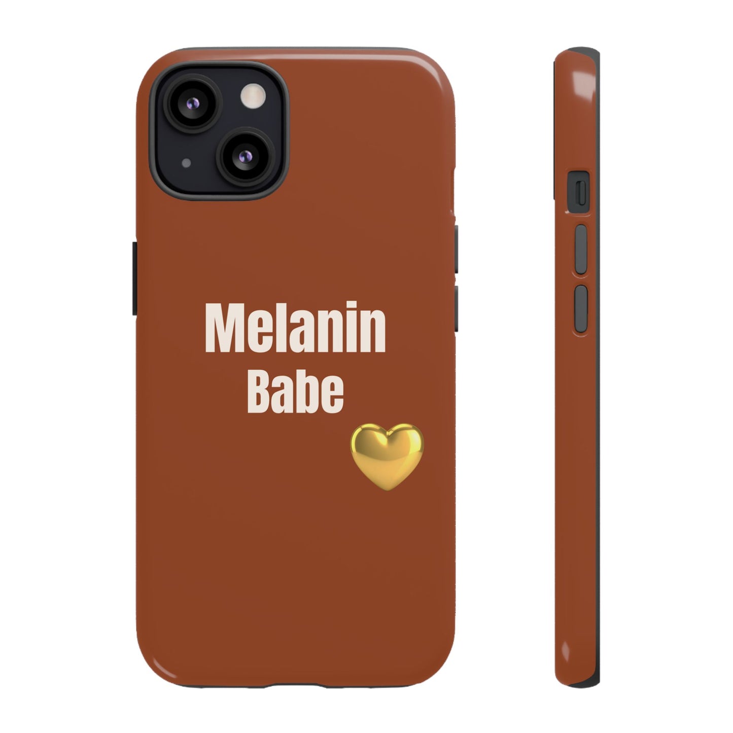 Melanin Babe Phone Case | Tough Case, Brown Background with Gold Heart