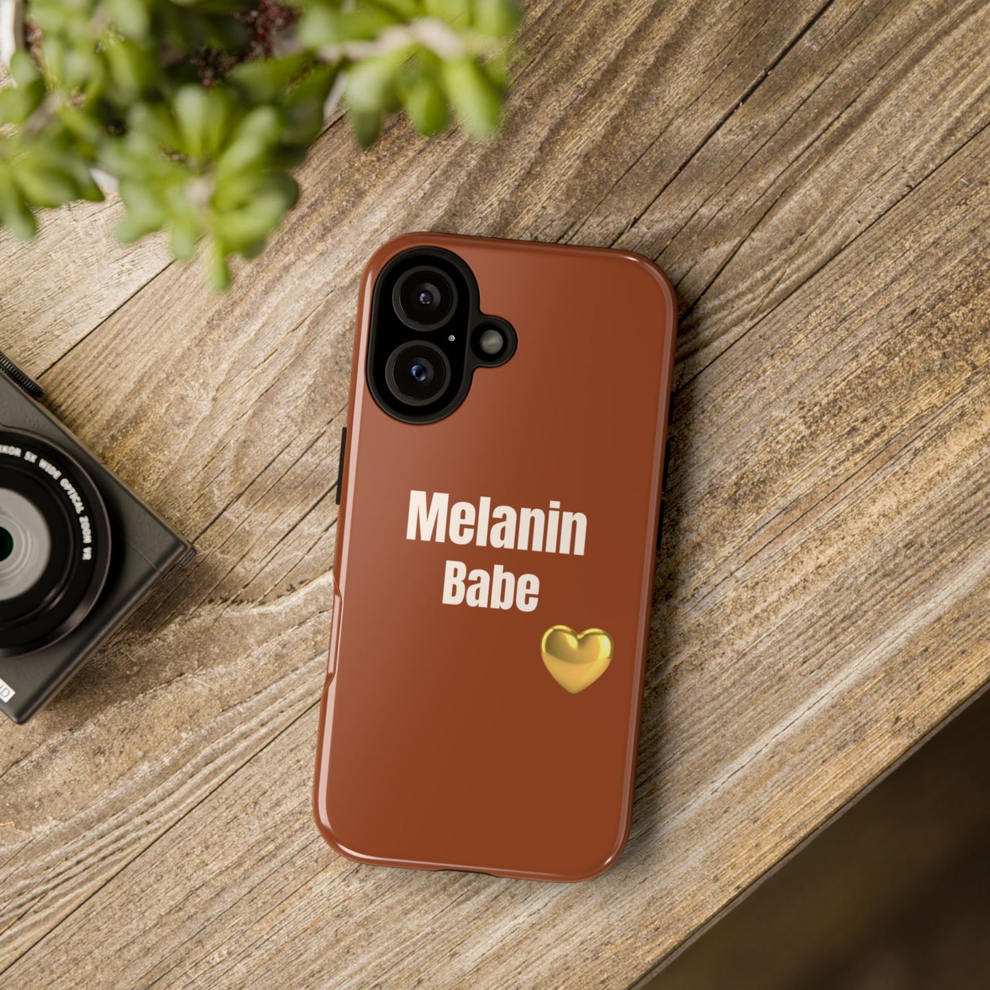 Melanin Babe Phone Case | Tough Case, Brown Background with Gold Heart