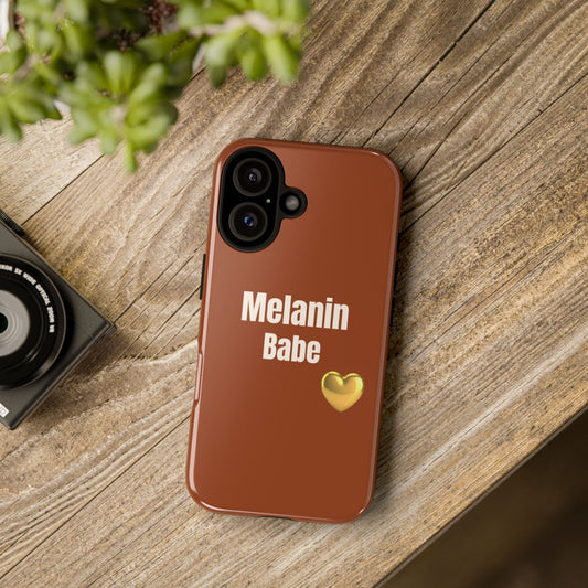 Melanin Babe Phone Case | Tough Case, Brown Background with Gold Heart