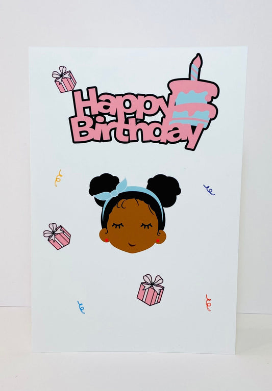 Happy Birthday - Little girl with afro puffs