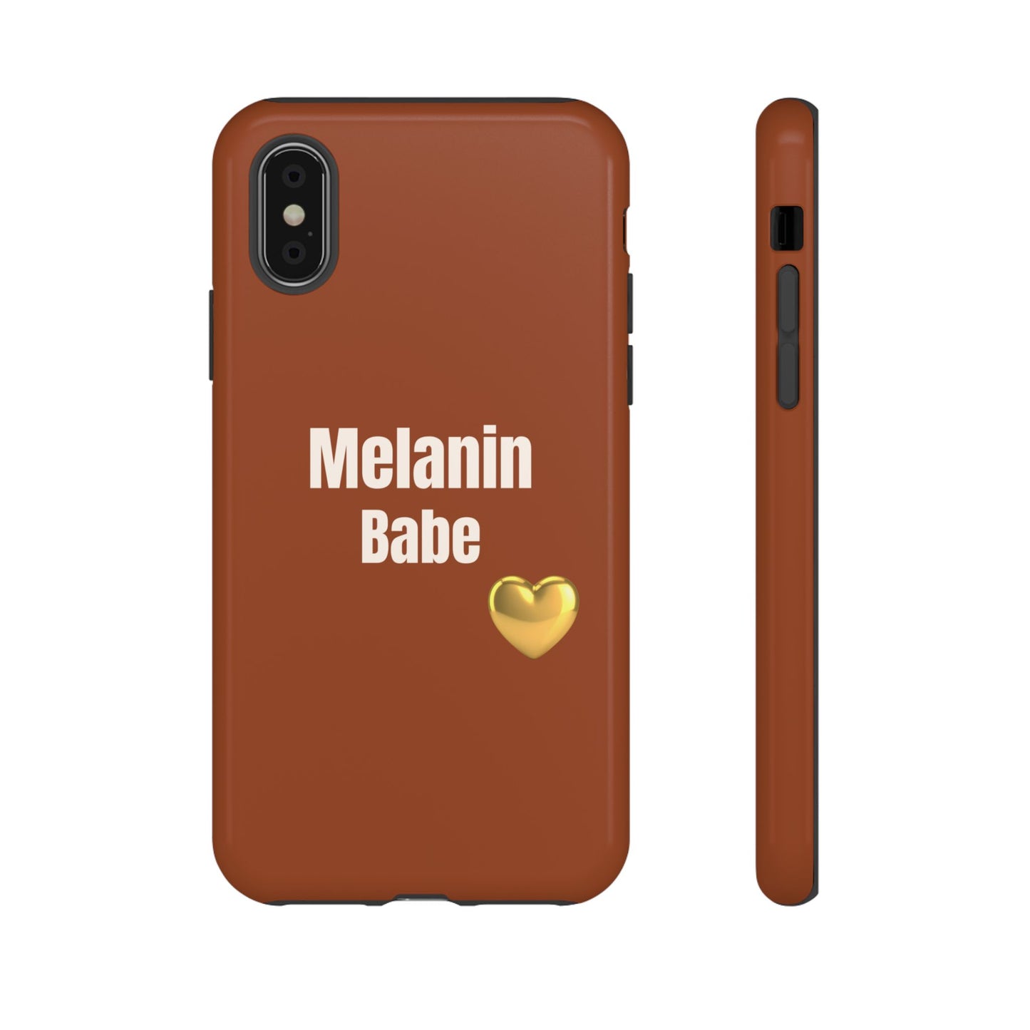Melanin Babe Phone Case | Tough Case, Brown Background with Gold Heart