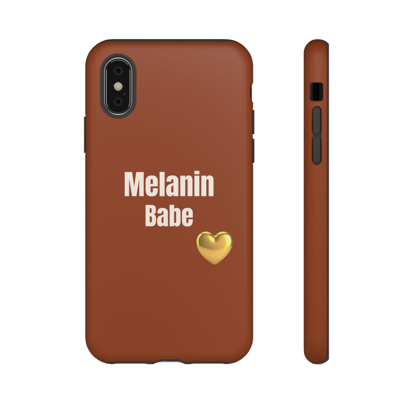 Melanin Babe Phone Case | Tough Case, Brown Background with Gold Heart