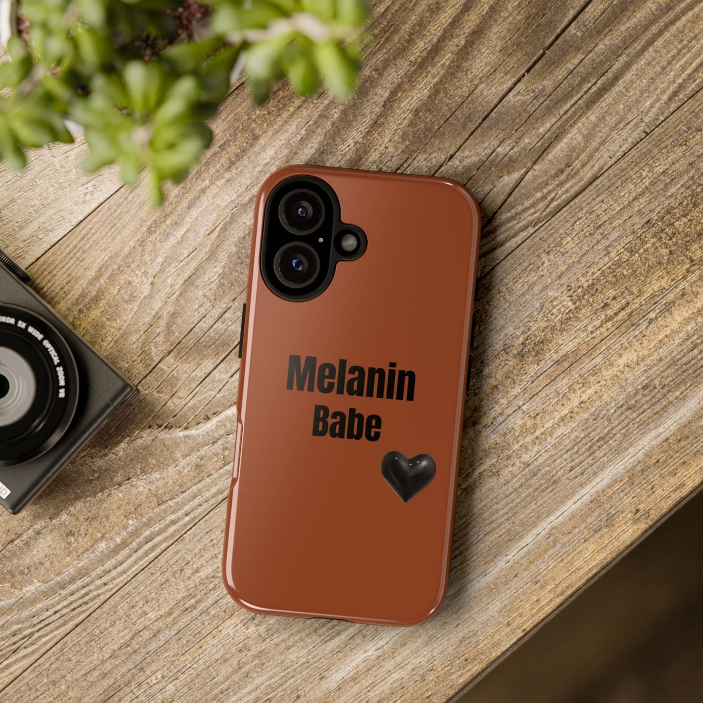 Melanin Babe Phone Case | Tough Case, Brown Background with Black Heart