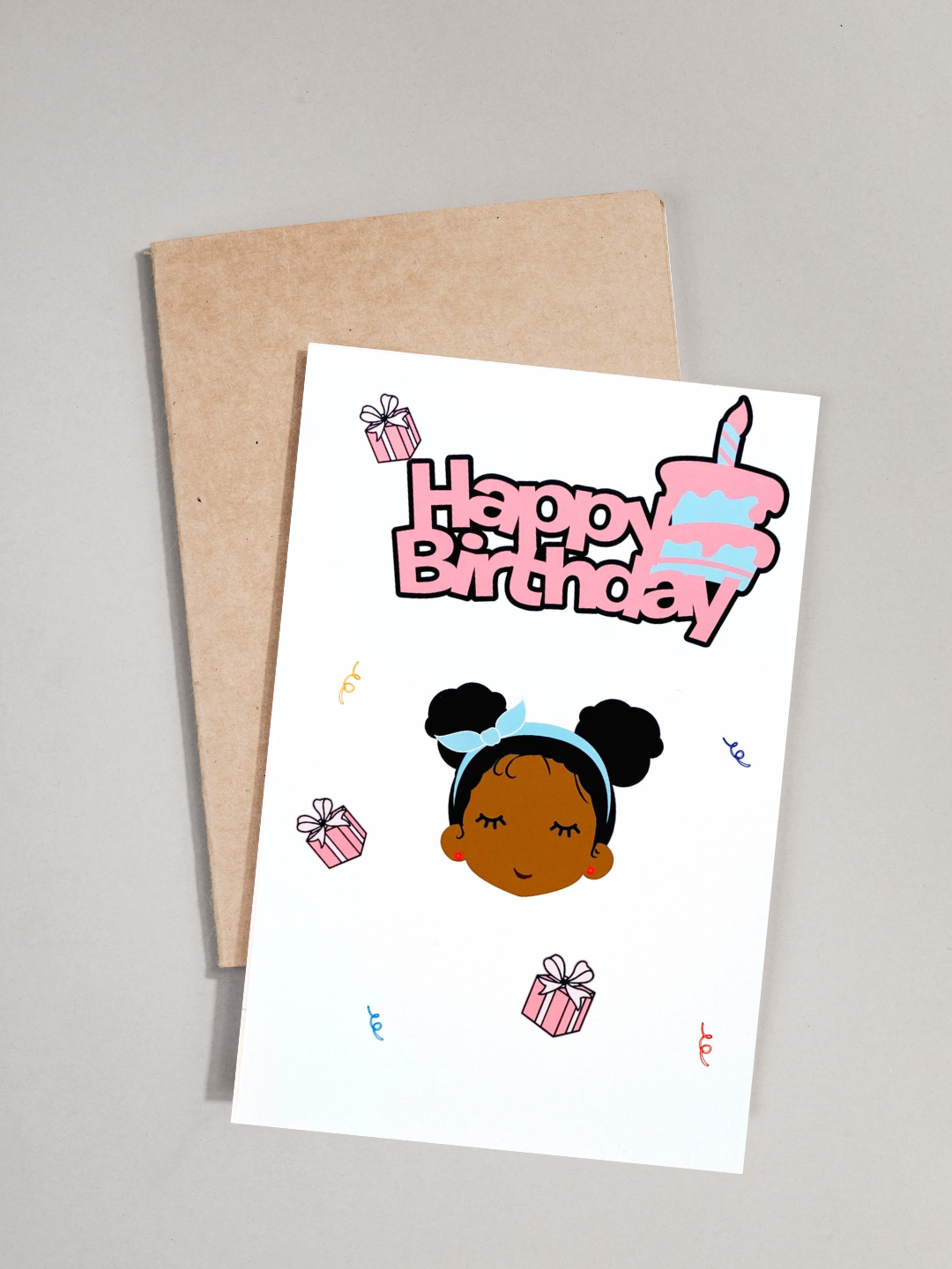 Happy Birthday Card - Little girl with afro puffs