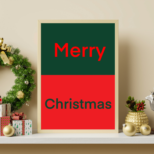 Merry Christmas Split-Colour Wall Print