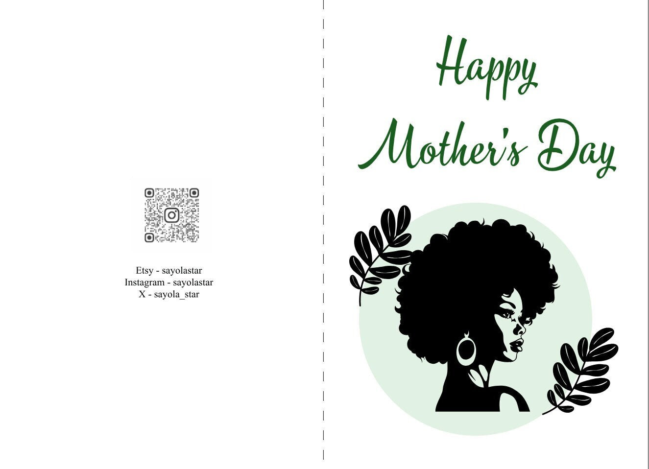 Greeting card - Happy Mother's Day - Beautiful black woman with botanical accents